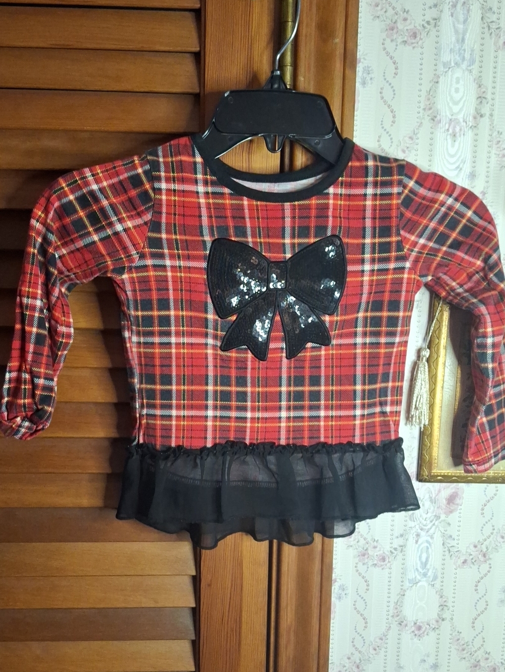 Garanimals 4T Black Bow Long Sleeve Plaid Shirt - Preloved